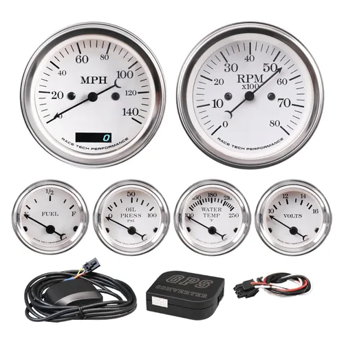 Miniatura 11 de RACETECH Clásico Juego de 6 Calibradores - 85mm 3-3/8" Velocímetro GPS Tachómetro Eléctrico - 52mm 2-1/16" Voltaje Nivel de Combustible Temperatura