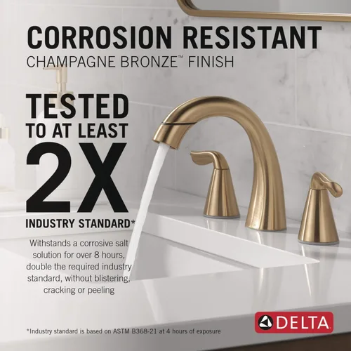 Miniatura 4 de Grifo de baño Delta Arvo de oro cepillado con rociador, grifo de lavabo de baño de 8 pulgadas y 3 orificios de instalación extendida con rociador