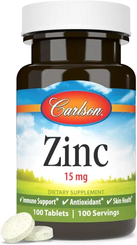 Miniatura 5 de Carlson - Zinc, 15 mg, Suplemento de zinc, gluconato de zinc, apoyo inmunológico y salud de la piel, tabletas de zinc, antioxidante, cápsulas