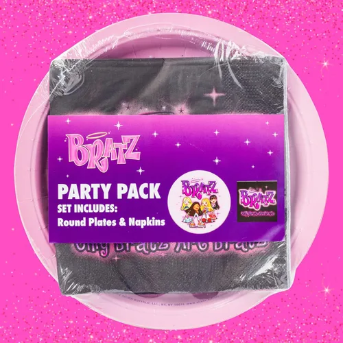 Miniatura 7 de Silver Buffalo Bratz Dolls con Yasmin, Sasha, Jade y Cloe Juego de 32 piezas de vajilla desechable para fiestas: platos de papel y servilletas Bratz