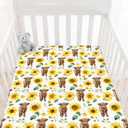 HawSkgFub Highland Cow - Sábana bajera estándar para cuna para bebé, funda de colchón de flor de yak de animales de granja occidental, suave y
