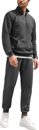 Miniatura 7 de COOFANDY Conjunto deportivo de 2 piezas para hombre, ajuste relajado, con media cremallera, para correr