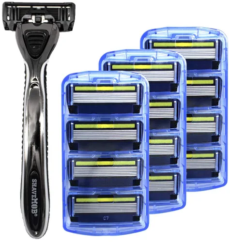Miniatura 7 de ShaveMOB Kit de maquinilla de afeitar para hombre de 6 cuchillas (mango de cabeza flexible con 4 repuestos) (sin recortadora) - The Caveman Shaving