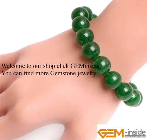 Miniatura 8 de GEM-Inside - Pulsera de jade verde con cuentas de 0.472 in, hilo elástico, joyería de moda, cuentas sueltas para mujer, 7.5 pulgadas