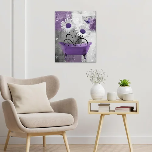 Miniatura 4 de HVEST Arte de pared retro floral morado para sala de estar, casa de campo, margaritas y mariposas en lienzo geométrico abstracto, arte de pared