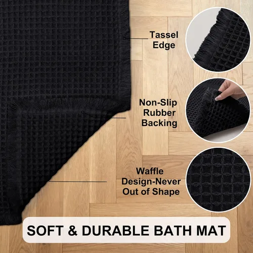 Miniatura 5 de Hiasan Tapete de baño de punto gofre, súper absorbente, antideslizante, con borlas, lavable a máquina, tapete con parte trasera de goma ultra suave