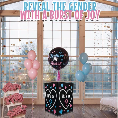 Miniatura 2 de Fun Express Caja de globos de revelación de género para fiesta de baby shower, caja de cartón negra de alta calidad de 24 pulgadas de alto