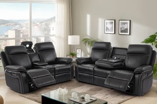 Miniatura 13 de Sofá Reclinable Eléctrico con Mesa Plegable, Sofá Reclinable Eléctrico de Cuero Transpirable, Sofá Reclinable Loveseat Eléctrico con Gris