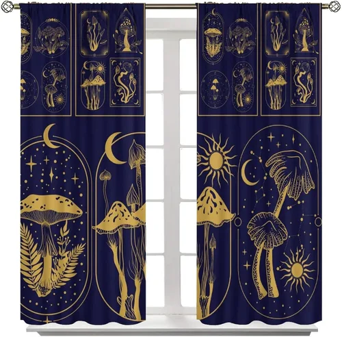 Miniatura 8 de Cortinas semitraslúcidas de hongos, estilo bohemio, plantas místicas, sol, luna, tratamiento de ventana para dormitorio, sala de estar, cocina