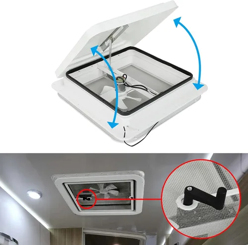 Miniatura 3 de Rejilla de ventilación de techo de 14 pulgadas para caravana, remolque, tapa blanca universal, ventilación de techo con ventilador de ventilación