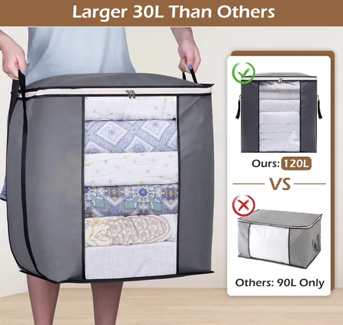 Miniatura 2 de SLEEPING LAMB Bolsas de almacenamiento de mantas extra grandes de 120 L, contenedores de almacenamiento de ropa transpirables para edredón King