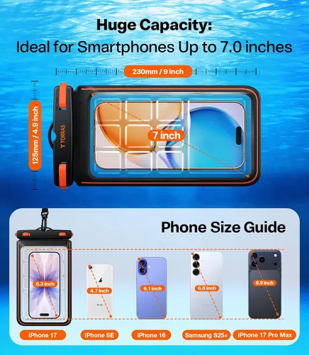 Miniatura 9 de TORRAS IPX8 - Funda impermeable para teléfono flotante, pantalla subacuática táctil, a prueba de agua con cordón para iPhone 17 Pro Max 16 S26, 1