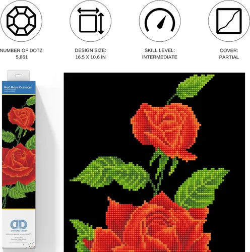 Miniatura 2 de DIAMOND DOTZ Kits de pintura de diamantes de ramillete de rosas rojas para adultos, kits de arte de diamantes, un kit de manualidades creativo