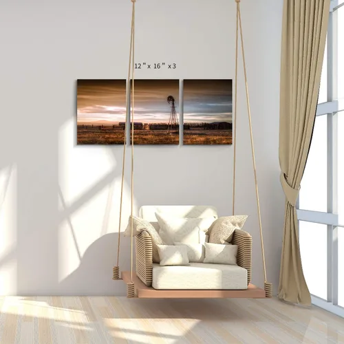 Miniatura 2 de Hardy Gallery Lienzo de paisaje rústico con diseño de molino de viento de llanuras, impresión artística de pared sobre lienzo para dormitorio u