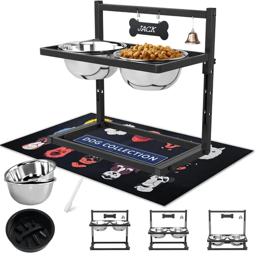 Miniatura 14 de SHAINFUN Soporte elevado para cuenco de perro rosa con dos cuencos de comida de acero inoxidable de 1700ml, comedero de alimentación lenta y Rosa