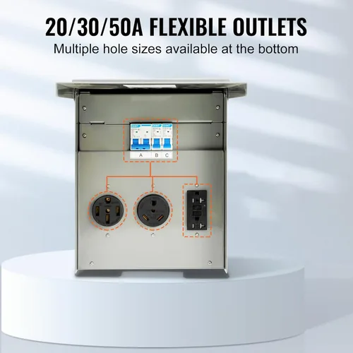 Miniatura 4 de VEVOR Panel de salida de energía temporal, caja de interruptor eléctrico para RV resistente a la intemperie con un receptáculo de 20/30/50 amperios