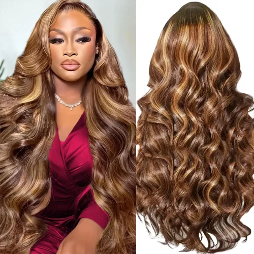 Miniatura 81 de Peluca de cabello humano con encaje frontal de onda corporal, rubio 613, brasileña 13x4, peluca frontal de encaje rubio de 200 densidad, nudos Rubio