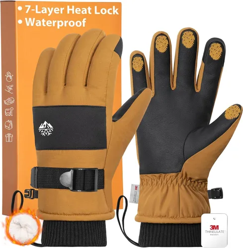 Miniatura 8 de Pixel Panda Guantes de invierno para hombre impermeables, guantes para climas fríos extremos para mujer con Thinsulate de 3M y forro polar grueso