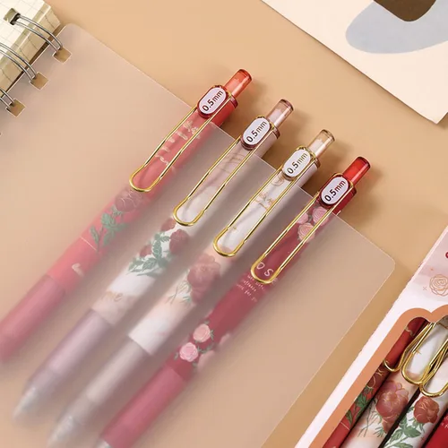 Miniatura 6 de MOZXIRZ 4 piezas de bolígrafos de gel retráctiles con flores, tinta negra, 0.5mm, para niñas/mujeres, lindos, estéticos, bolígrafos para Flor-1