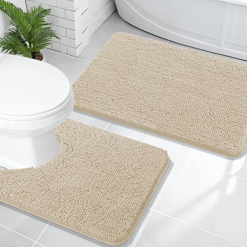 Miniatura 40 de OLANLY Juego de alfombras de baño de 2 piezas, alfombras de baño de chenilla suave y absorbente y alfombra de contorno en forma de U para inodoro