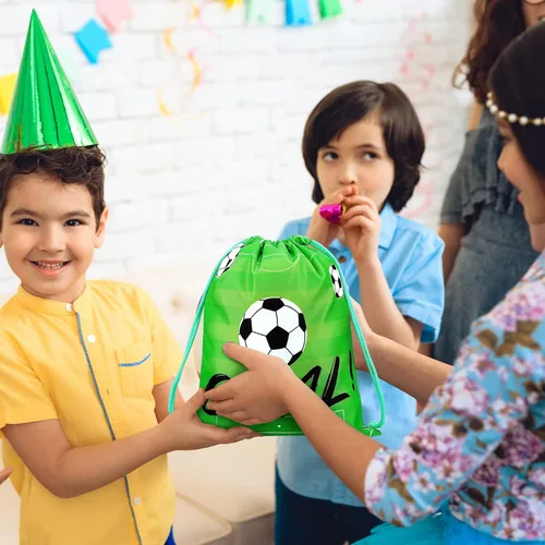 Miniatura 7 de Sadnyy 32 bolsas de fútbol con cordón, mochila de fiesta de fútbol, bolsas de regalo para cumpleaños, temática de fútbol