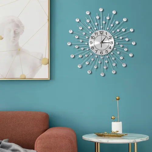 Miniatura 8 de Reloj de pared grande de cristal de 24 pulgadas para decoración de sala de estar, moderno reloj de pared con forma de estrella de metal, reloj