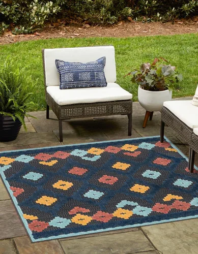 Miniatura 9 de Unique Loom Belize Outdoor Collection - Alfombra Sarstoon (2 x 8 pies, color marfil/azul claro)
