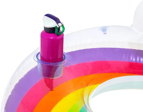 Miniatura 9 de Bestway Anillo de natación grande Flotador inflable de piscina de 42 pulgadas con reposacabezas y soporte para tazas, diseño de arcoíris