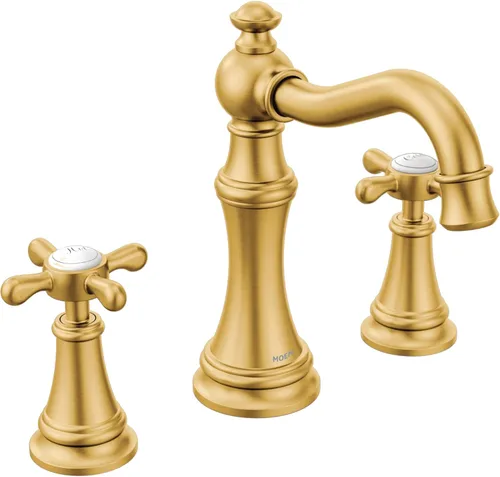 Miniatura 2 de Moen TS42114BG-9000 Weymouth - Grifo de baño con dos manijas cruzadas y válvula, oro cepillado
