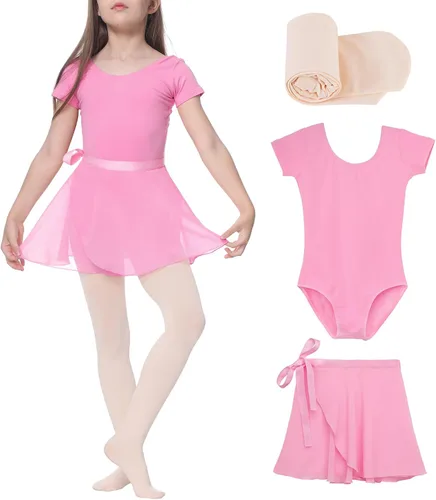 Century Star Leotardo de ballet para niñas pequeñas, conjuntos de vestido de ballet, conjunto de vestido de ballet de manga corta, falda combinada y