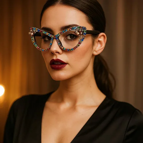 Miniatura 2 de Gafas de lectura retro con cristales brillantes y montura de diamantes de imitación de ojo de gato (colorido, 1.25)