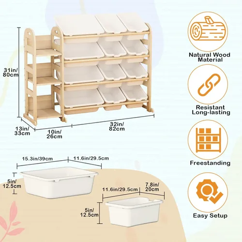 Miniatura 2 de Organizador de almacenamiento de juguetes, organizadores de juguetes de madera y almacenamiento con estantería, estante de almacenamiento de Blanco