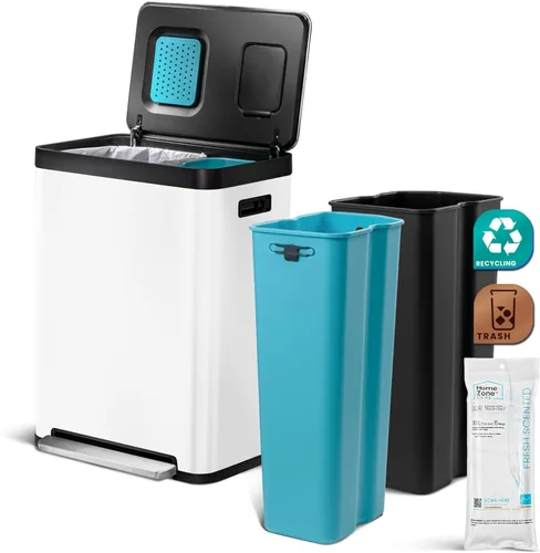 Miniatura 15 de Home Zone Living cubeta de basura de cocina de 16 galones con compartimentos duales para reciclaje, control de olor CleanAura, acero inoxidable