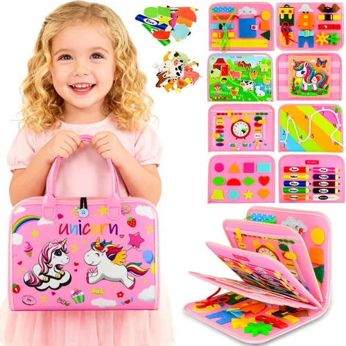 Tabla de actividades Montessori para niños pequeños de 1 a 3 años, regalo de cumpleaños para niñas, tablero de libros Montessori educativo Rosa
