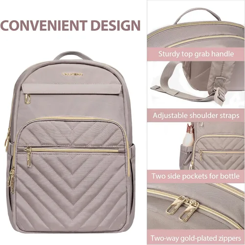 Miniatura 5 de VANKEAN Mochila para laptop de 17.3 pulgadas para mujer, bolsa de trabajo para laptop a la moda con puerto USB, mochilas impermeables, elegantes