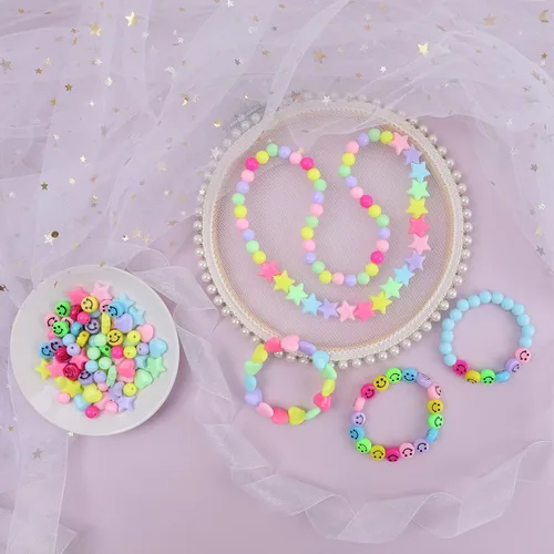 Miniatura 7 de Miss Rabbit Juego de cuentas de corazón de acrílico de color caramelo, cuentas de estrella de plástico, cuentas pastel lindas para pulseras