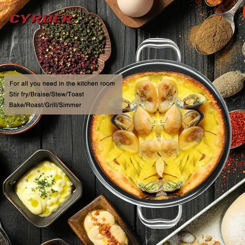 Miniatura 5 de Gran sartén de freír profunda híbrida antiadherente - 13 pulgadas 316L de acero inoxidable con tapa y asa de dos mangos, libre de PFOA, apta