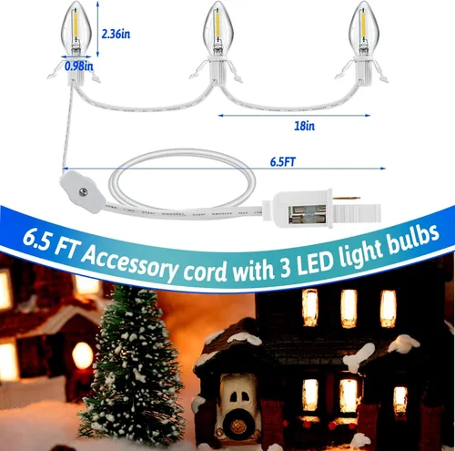 Miniatura 2 de Leelosp 1 juego de cable accesorio con 3 bombillas LED, luces de aldea de Navidad C7, luces de cable de aldea de 6.5 pies con enchufes