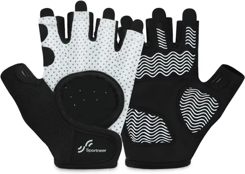 Sportneer Workout Gloves for Men & Women, Full Palm Protection Breathable Exercise Gloves w/Curved Open Back, Lightweight Fitness Gloves for Pull