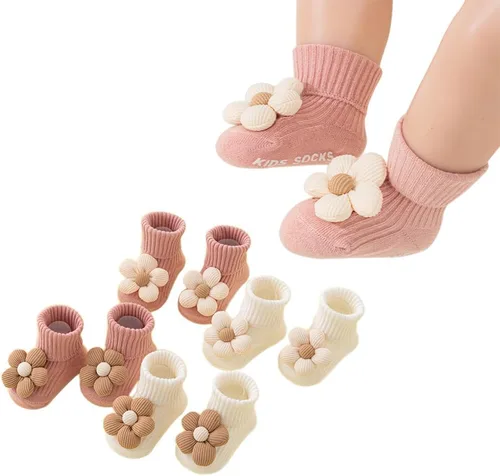 Miniatura 8 de Belsmi Calcetines antideslizantes para bebés y niñas, calcetines antideslizantes para el tobillo con estampado de flores de princesa, para verano