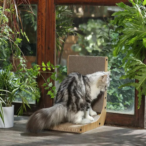 Miniatura 4 de FUKUMARU Rascador para gatos, 18.7 pulgadas en forma de L, almohadilla para rascar para gatos montada en la pared, cartón rascador para gatos