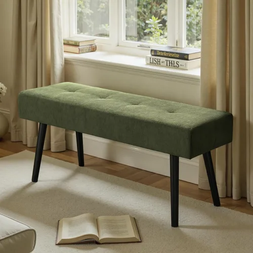 Miniatura 3 de Comfy to go Banco de entrada, banco verde para dormitorio, moderno extremo otomano de cama, bancos acolchados de pana para sala de estar, vestíbulo