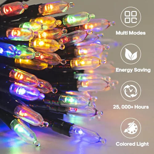 Miniatura 3 de Luces de Navidad a pilas para exteriores, 2 paquetes de 5.4 m, 50 luces LED multicolores mini para Navidad, Luces de Navidad con control remoto, 8