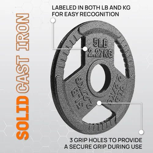 Miniatura 4 de Yes4All - Discos de pesas olímpicos de hierro fundido con asas tri-grip de 2 pulgadas, discos de pesas para levantamiento con acabado suave y G. 5.0