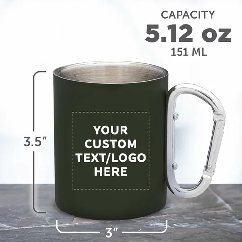 Miniatura 5 de Tazas personalizadas de acero inoxidable con asa de mosquetón, 10 onzas, juego de 100, paquete personalizado a granel, perfectas para café