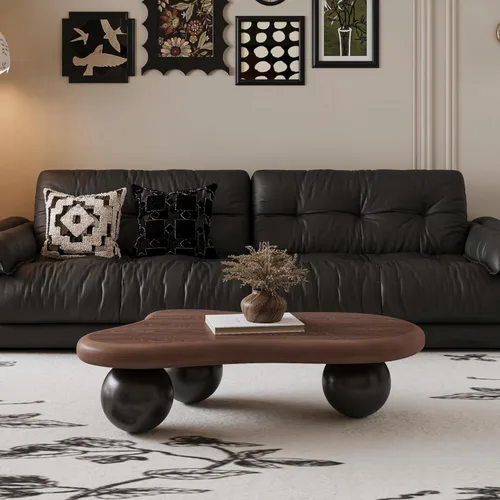 Miniatura 22 de Mesa de centro Cloud de 47.2 pulgadas con 3 patas de bola, moderna mesa central irregular para sala de estar, mesa de té pequeña baja y bonita