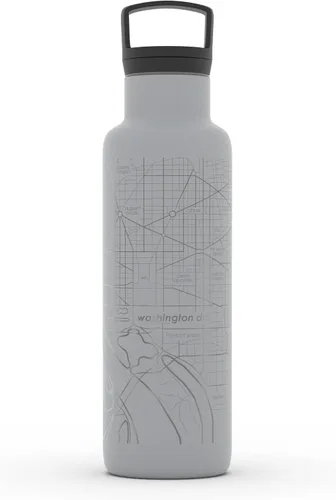 Miniatura 95 de Well Told Botella de agua aislada con mapa de Washington DC grabado, botella de acero inoxidable grabada (21 onzas, blanco) botella aislada de mapa