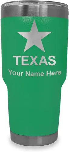 Miniatura 27 de LaserGram Vaso aislado al vacío de 20 onzas, bandera de Texas, grabado personalizado incluido (negro)