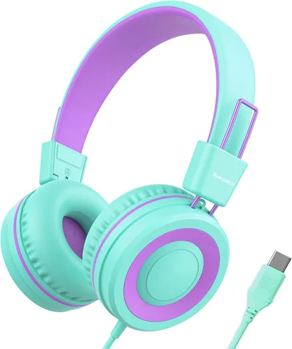 Miniatura 14 de Bywulanda Auriculares USB Tipo C Mejorados para Niños para la Escuela, Volumen Seguro Limitado de 94dB, Sonido Estéreo HD, Auriculares Plegables