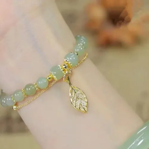 Miniatura 2 de Gofinoday Hetian Jade - Pulsera de hoja de oro, pulsera de temperamento elegante de jade hetiano, 12 pulseras de jade para mujer (2 unidades)